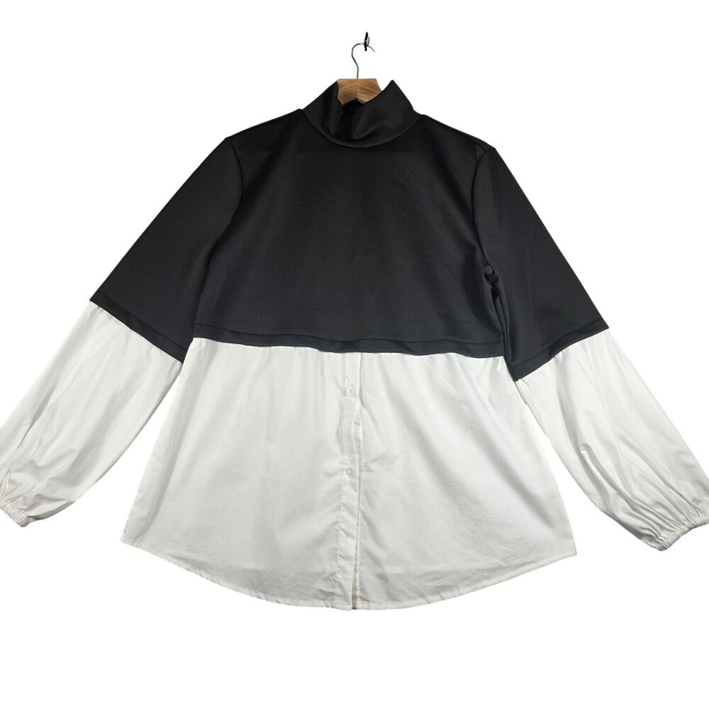NWTSTYLEWE Black Mock Turtleneck Button Down Shirt